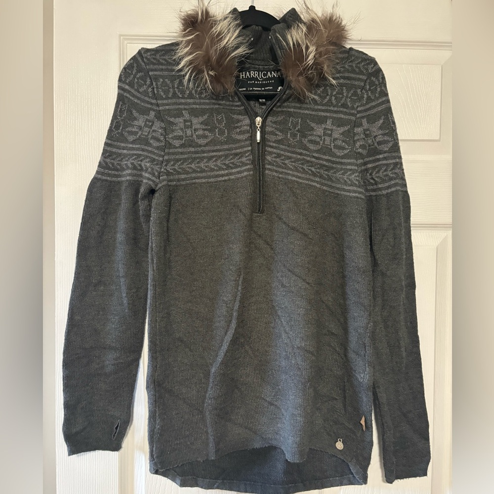 HARRICANA wool mix sweater | Fur Detailing